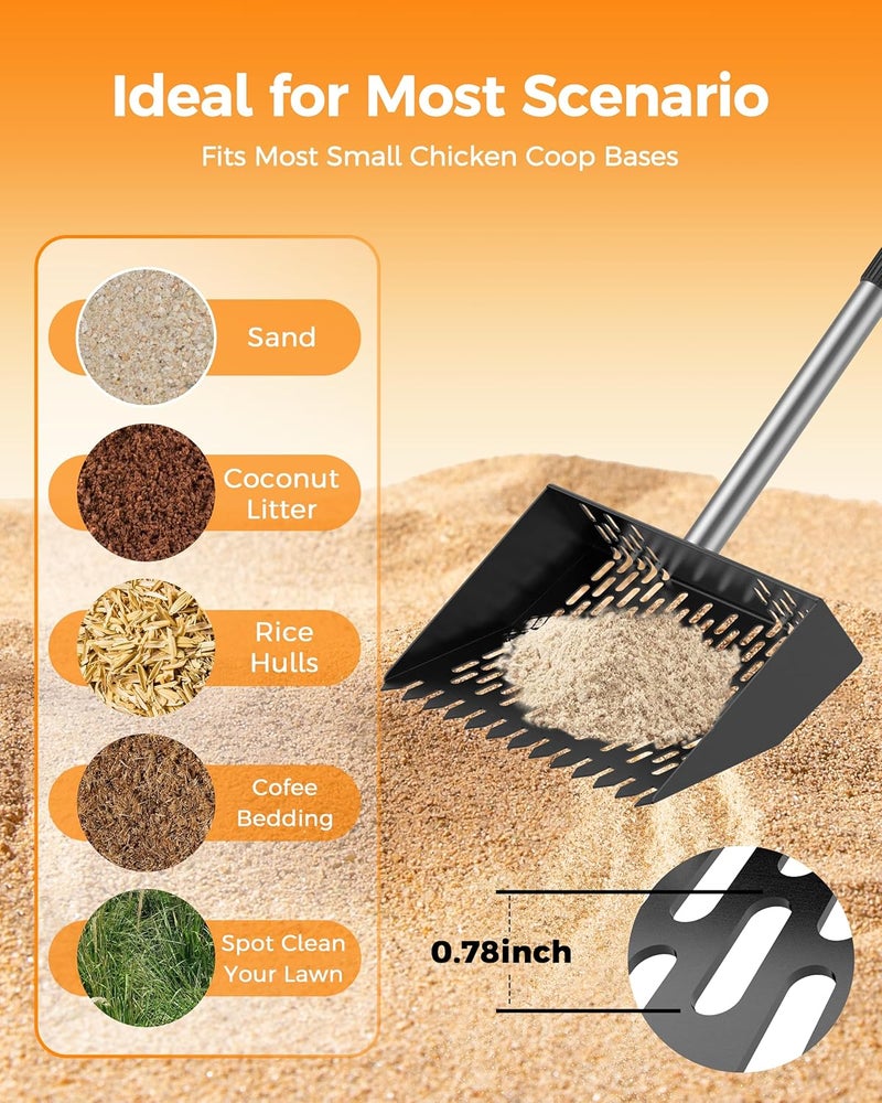 Besly Chicken Poop Scooper & Rake 2-in-1, Adjustable Chicken Coop Pooper Shovel (35 to 62"), Sifting Litter Shovel Scoop for Chicken Coop/Goat Stall/Stable Cleaning Tool - Image 5